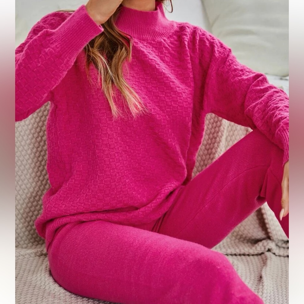 drop shoulder sweater and knit pants set